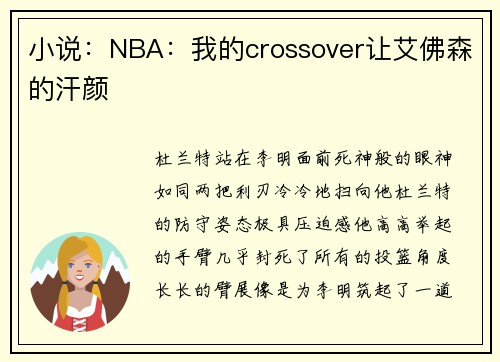 小说：NBA：我的crossover让艾佛森的汗颜